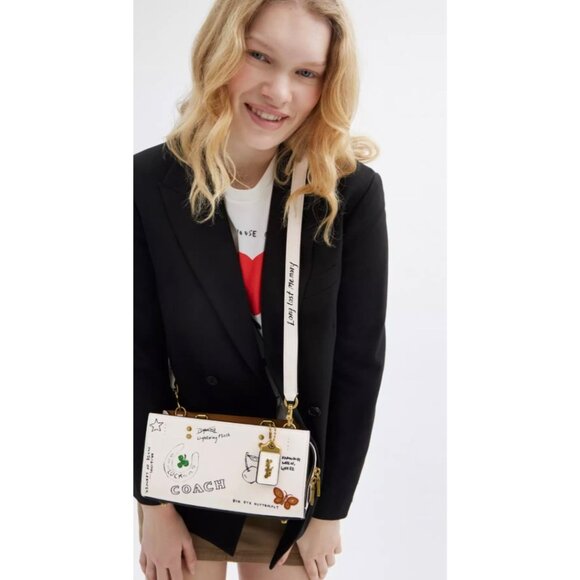 NEW!! Coach Rogue 25 Tote Bag With Dinosaur & Lucky Drawings In Chalk White Leat - Picture 9 of 11